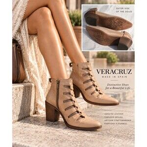 Veracruz Sundance EU 37 Tan Leather Cutout Ankle Boots Boho Western Block Heel